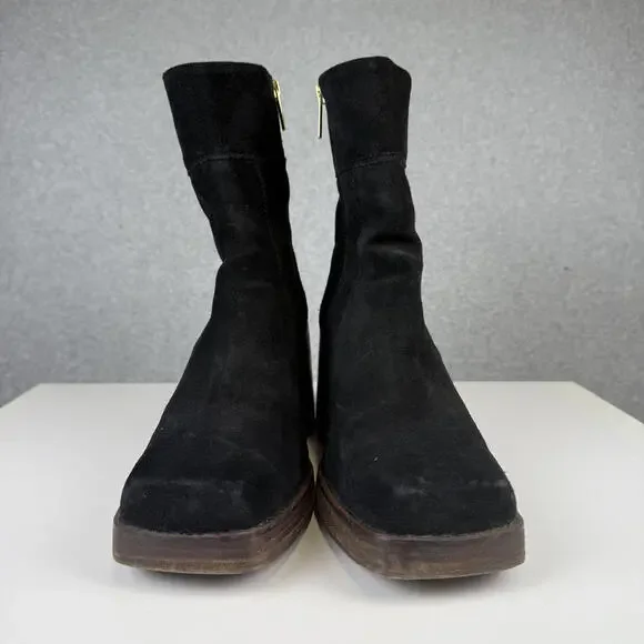 ASOS Design Black Region Suede Mid-Heel Platform Boots Women's Size 8 - Picture 2 of 12